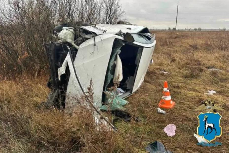 В Самарской области пострадали двое из опрокинувшейся в кювете иномарки - фото