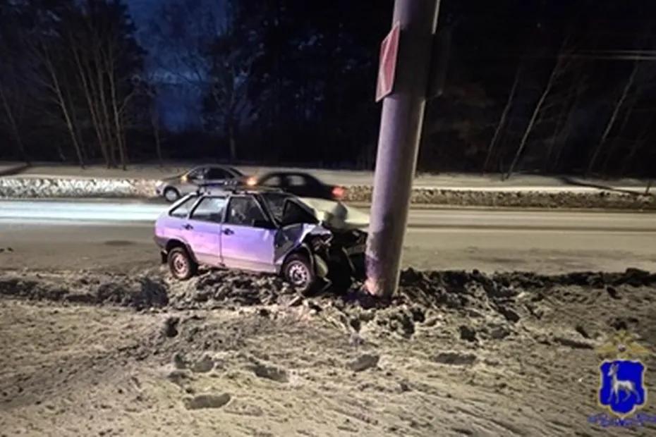 В Тольятти легковушка влетела в сугроб и в световую опору - фото