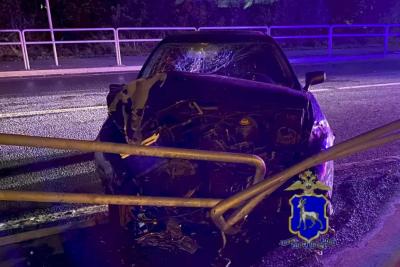 В Самаре девушка на «Ауди» врезалась в столб, дорожный знак, бордюр и ограждение - появились подробности