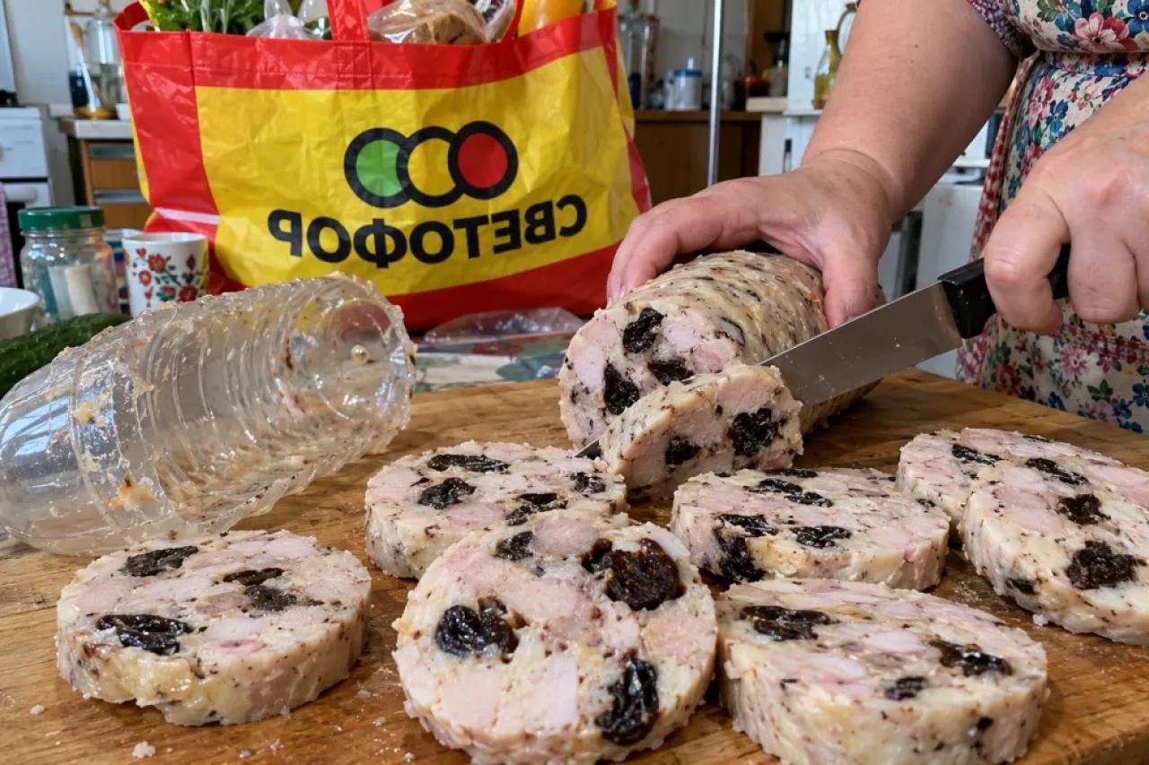 Кладу дешёвую курицу из &laquo;Светофора&raquo; и горсть чернослива в пластиковую бутылку - достаю царскую ветчину: нежнее суфле, колбаса отдыхает