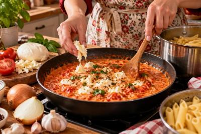 Даже муж-мясоед оценил: макароны с помидорами, сливками и сыром - готовлю через день