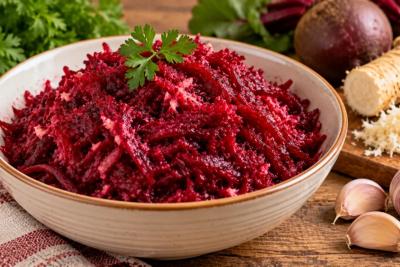 У всех свёкла обычная, а здесь - с хреном: пикантную закуску к мясу готовлю банками на зиму