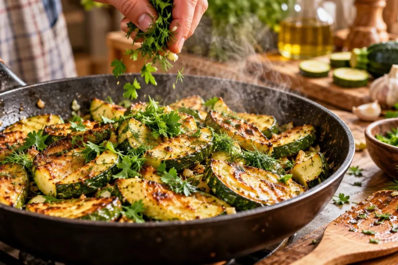 Кабачки вкуснее любого мяса: жарю 5 минут на сковороде и засыпаю зеленью - золотистые, сочные, язык можно проглотить