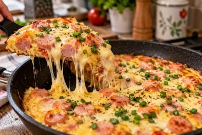 Тру 2 сосиски, 50 г сыра и заливаю яйцом - никакого теста: делаю вкусный завтрак за 15 минут - лучше пиццы и бутербродов