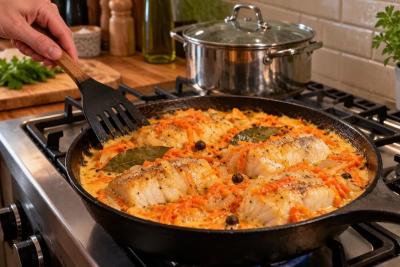 Минтай больше не сухой и безвкусный: добавляю сметану и бульон - с пюре съедают до последнего кусочка